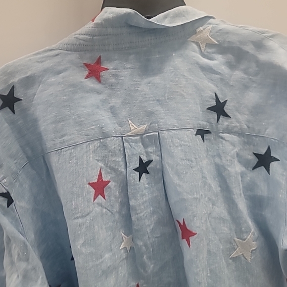 John Mark Star Embroidered Wire Collar Long Roll-Tab Sleeve Button-FrontvShirt - Picture 6 of 11